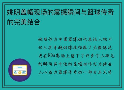 姚明盖帽现场的震撼瞬间与篮球传奇的完美结合